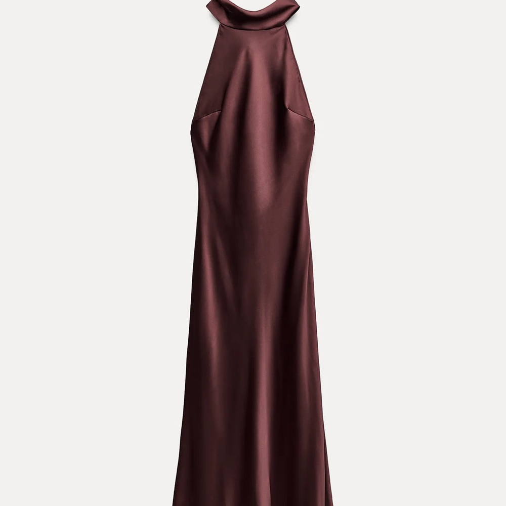 Elegant Maroon Satin Halter Dress